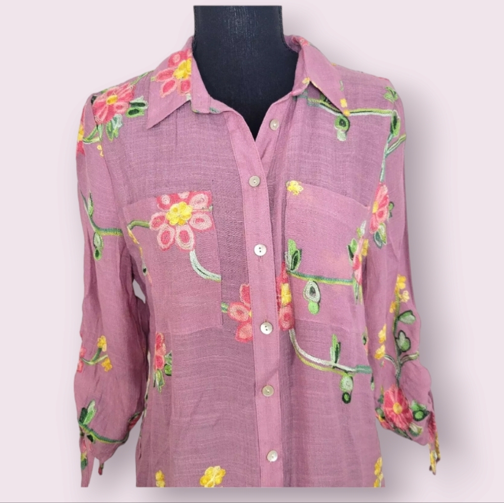 Figueroa Button down embroidered Tunic